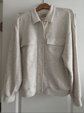 Varley Cream Heathered Snap-Front Sweatshirt Jacket